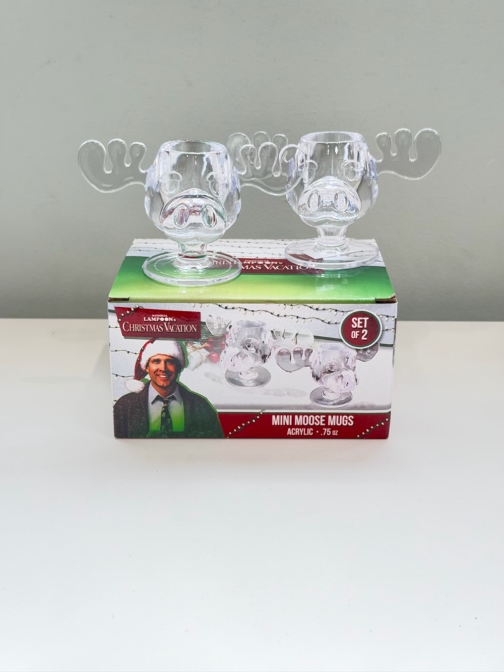 National Lampoons Christmas Vacation Moose Mug Shot Glasses Set 2 Acrylic In Box